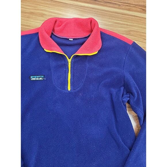 Vintage 90s Sequel Fleece Sweatshirt Color Block Size Small Navy Blue Red USA - Picture 2 of 9